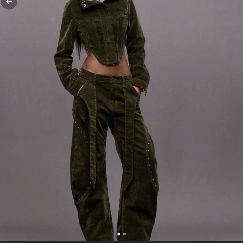 Women's Olive Green Boyfriend Jeans and Jacket - Picture 1 of 2